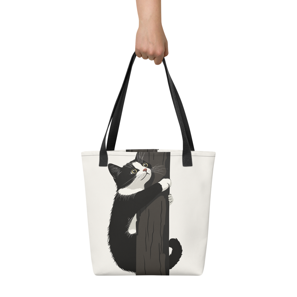 Comical Cat Climbs Cat Tree Tote bag