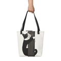 Comical Cat Climbs Cat Tree Tote bag