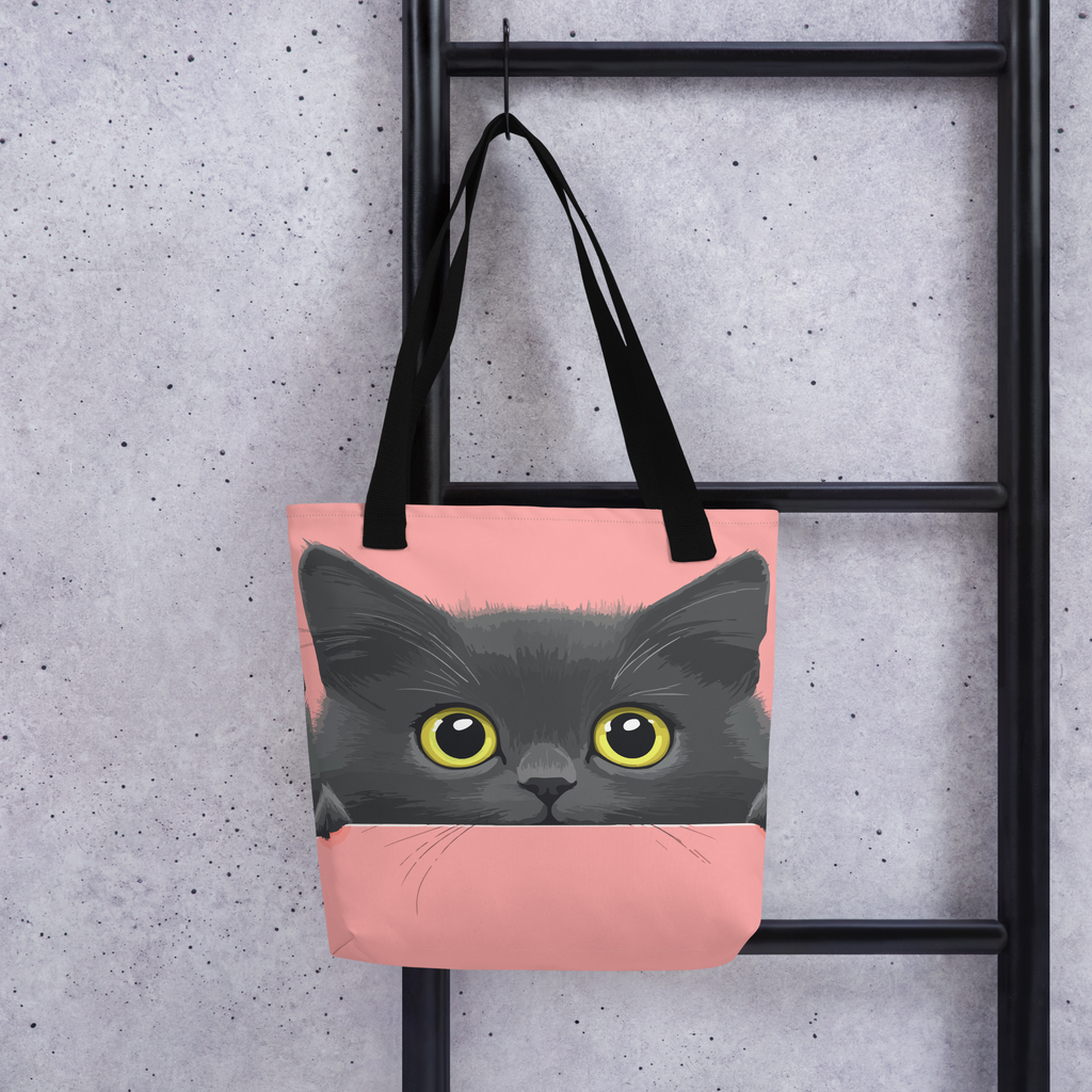 Comical cat peeking Tote bag