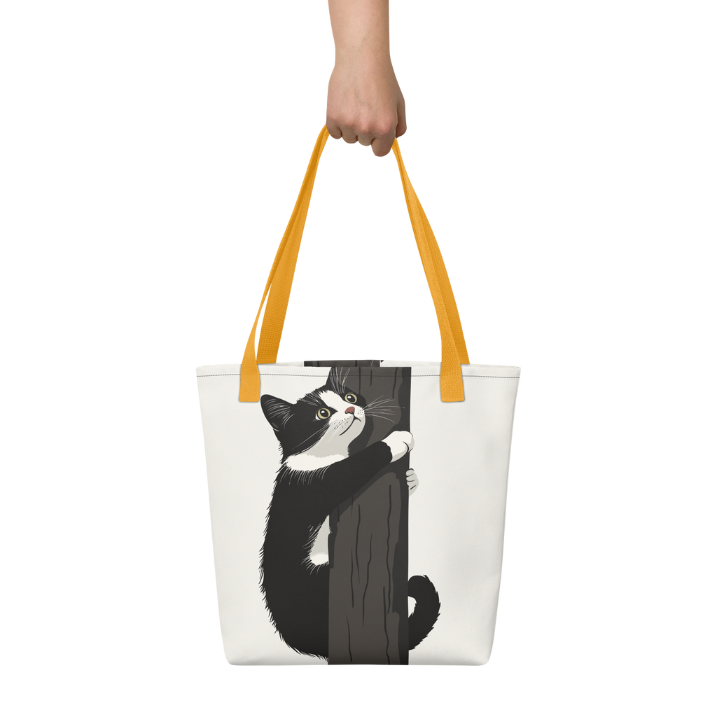 Comical Cat Climbs Cat Tree Tote bag