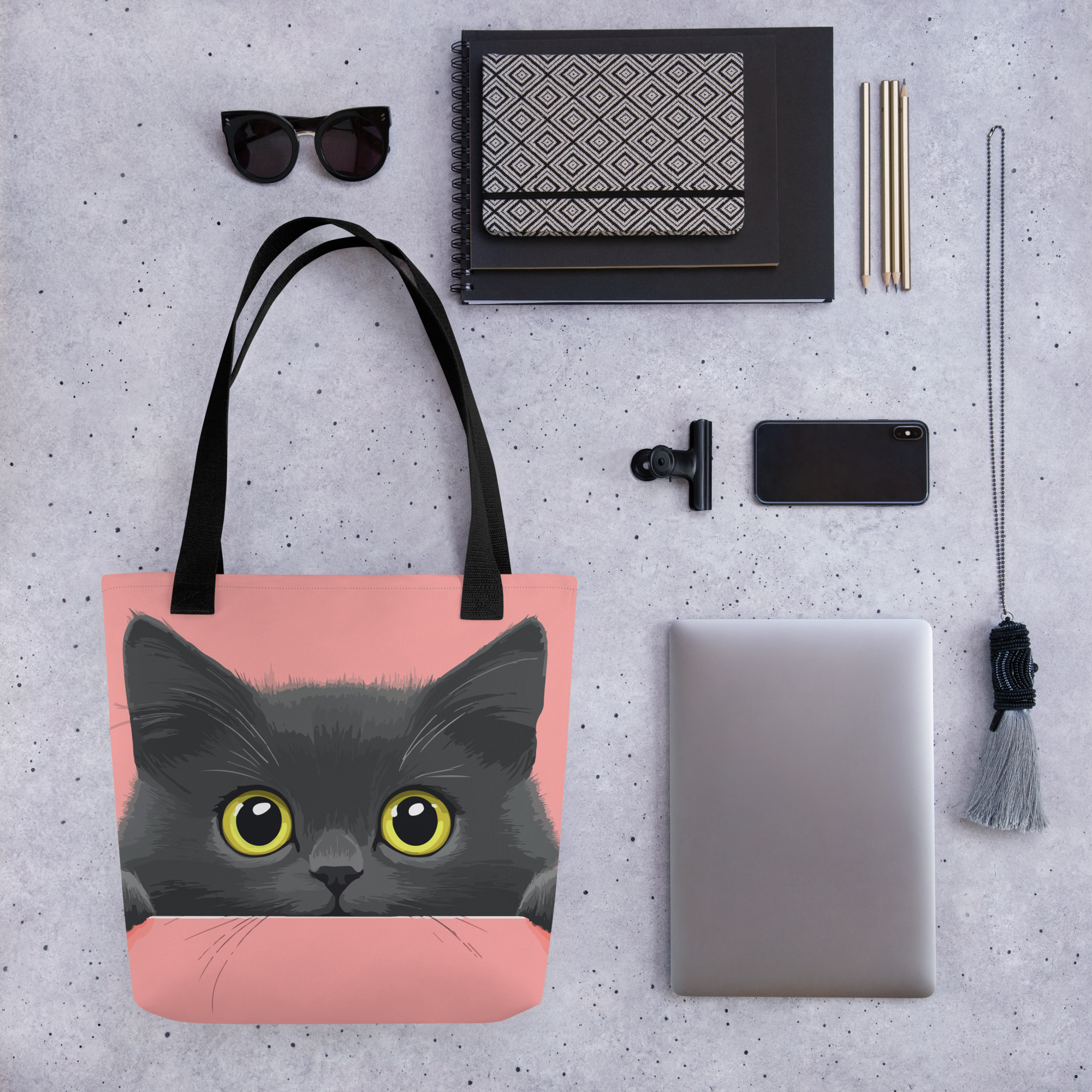 Comical cat peeking Tote bag