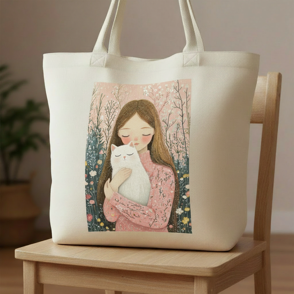 Girl and Cat Tote bag