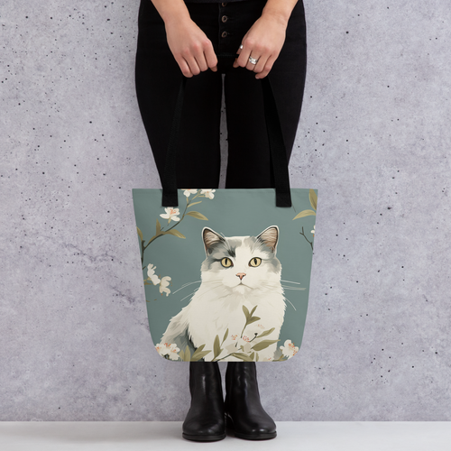 Cat and floral Tote bag
