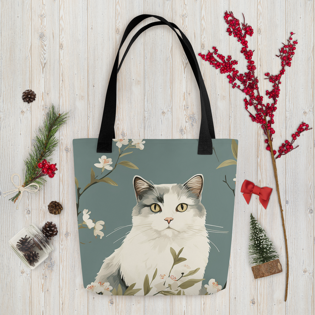 Cat and floral Tote bag