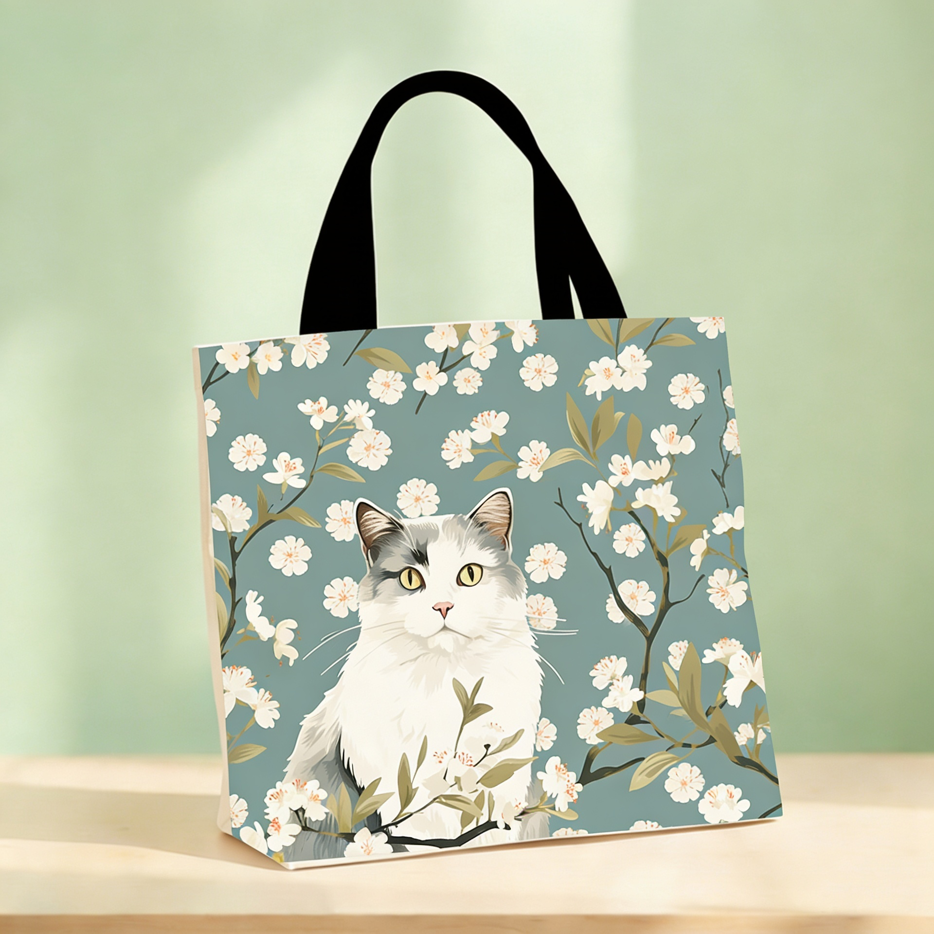 Cat and floral Tote bag