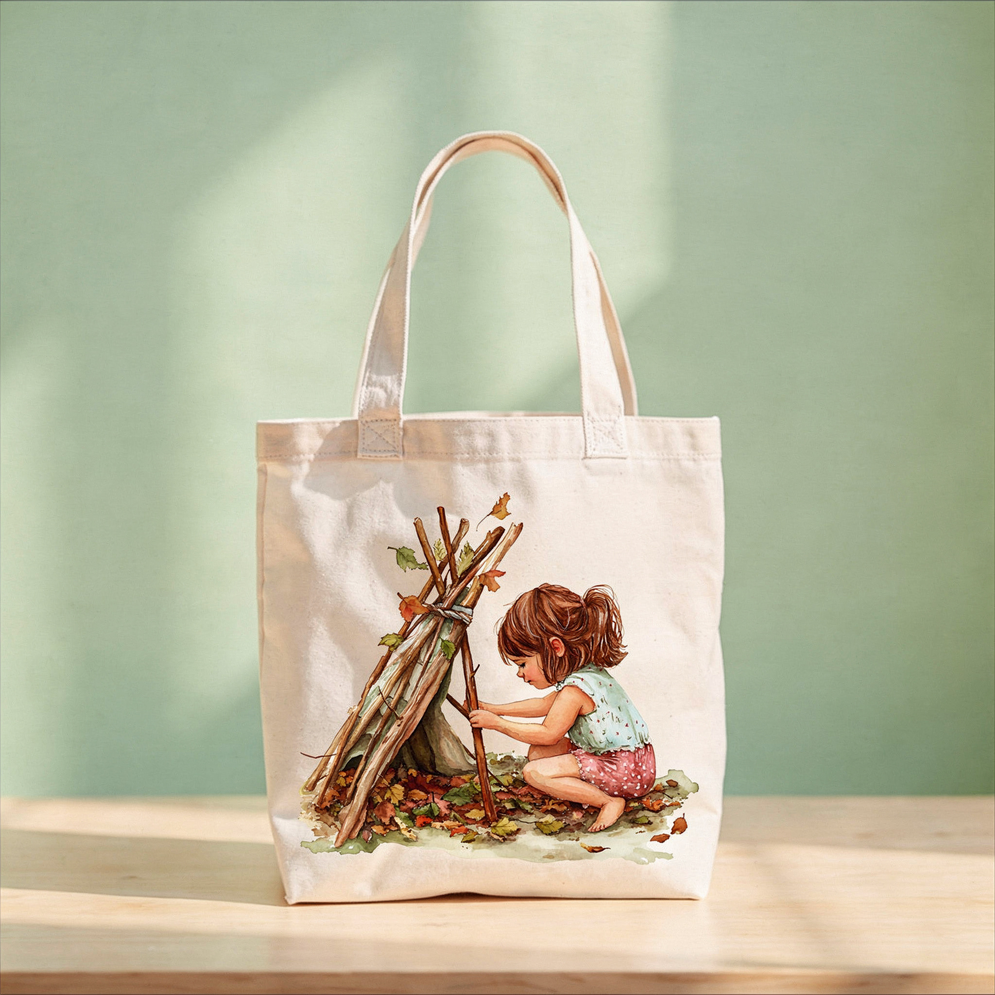 Child building Teepee tote bag
