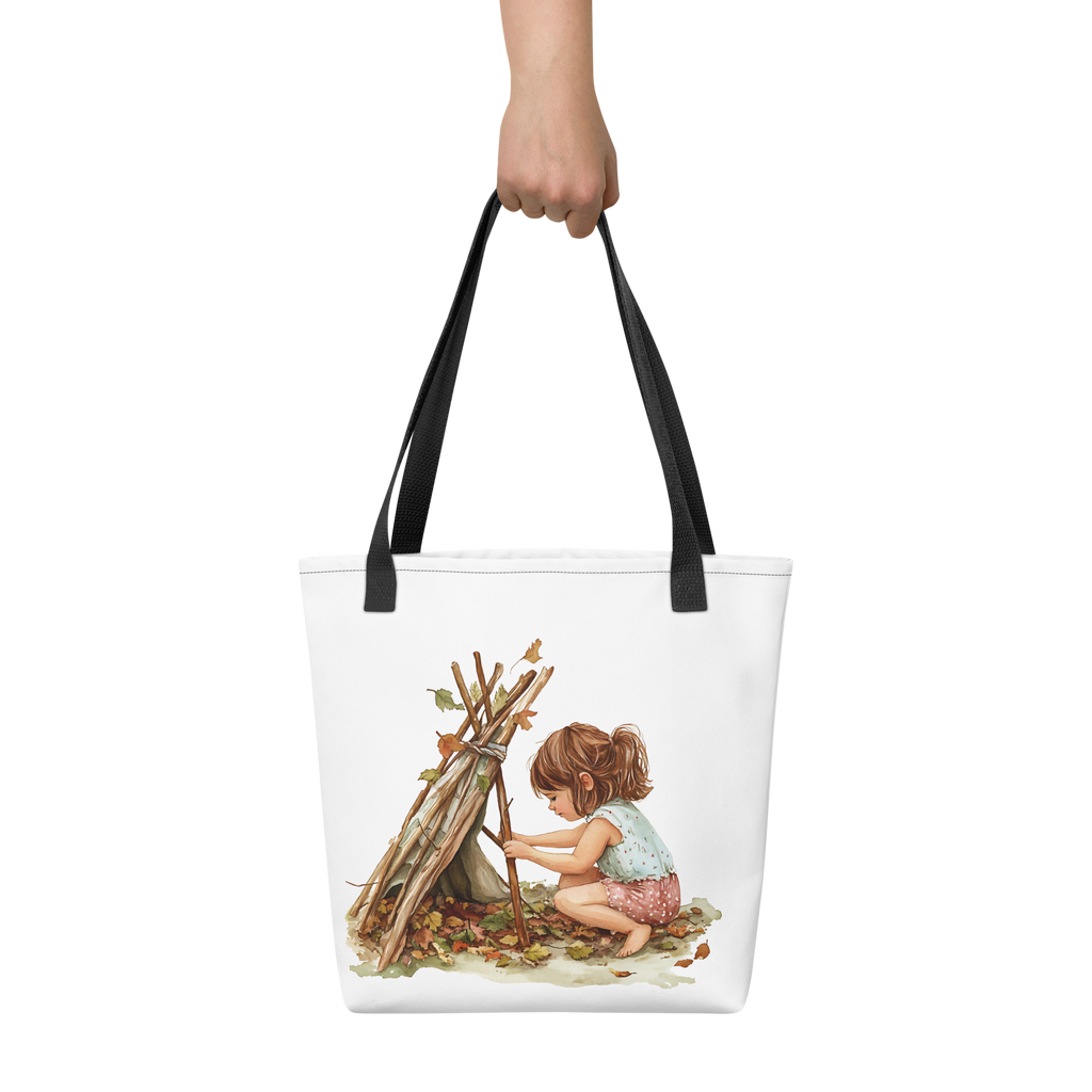 Child building Teepee tote bag