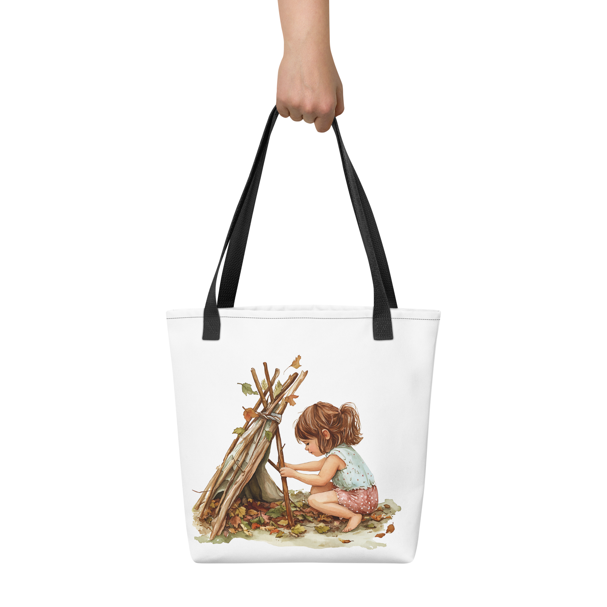 Child building Teepee tote bag