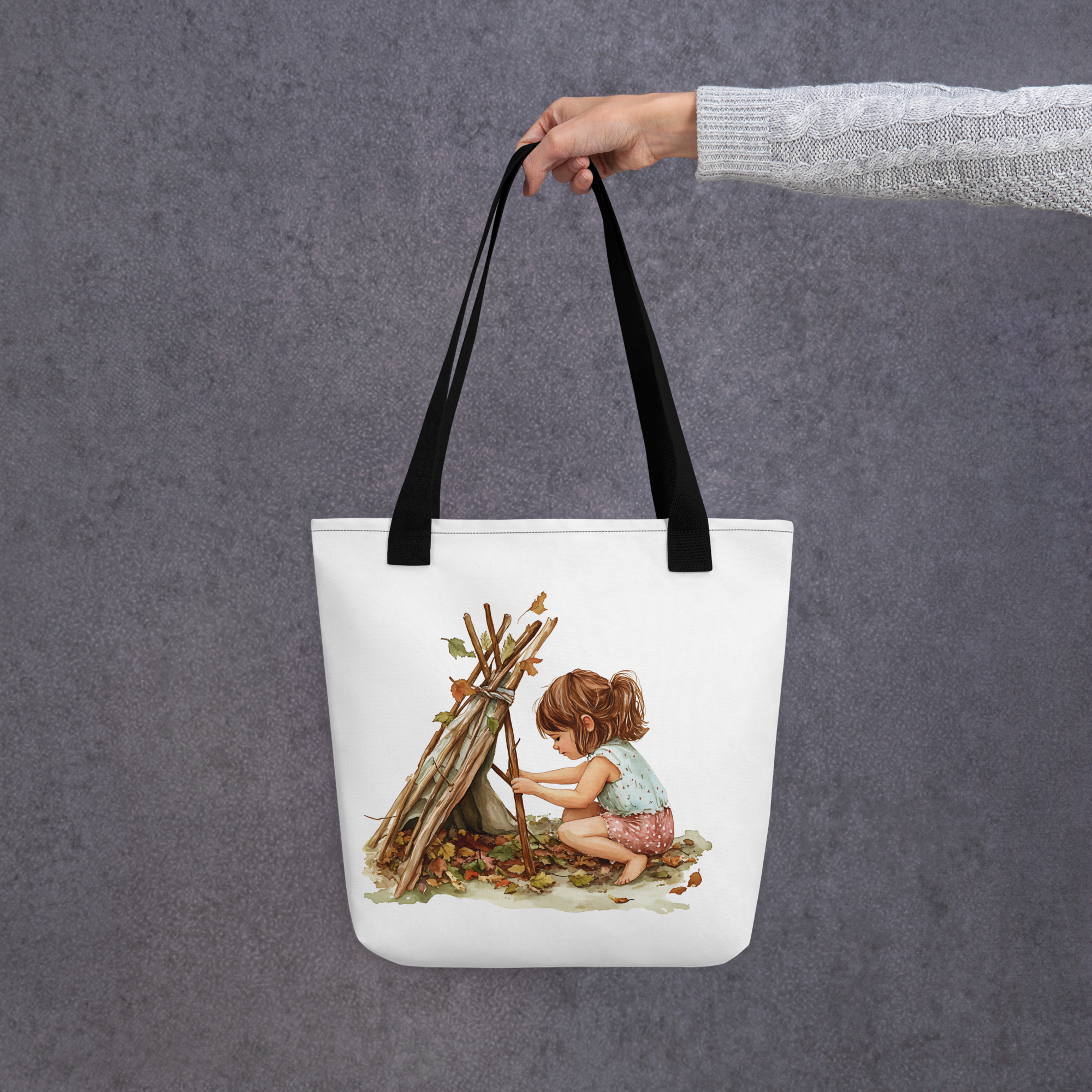 Child building Teepee tote bag