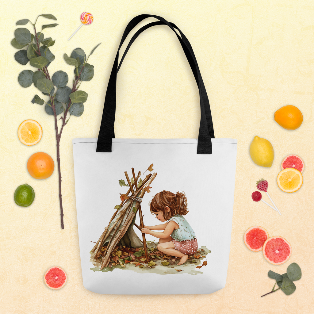 Child building Teepee tote bag