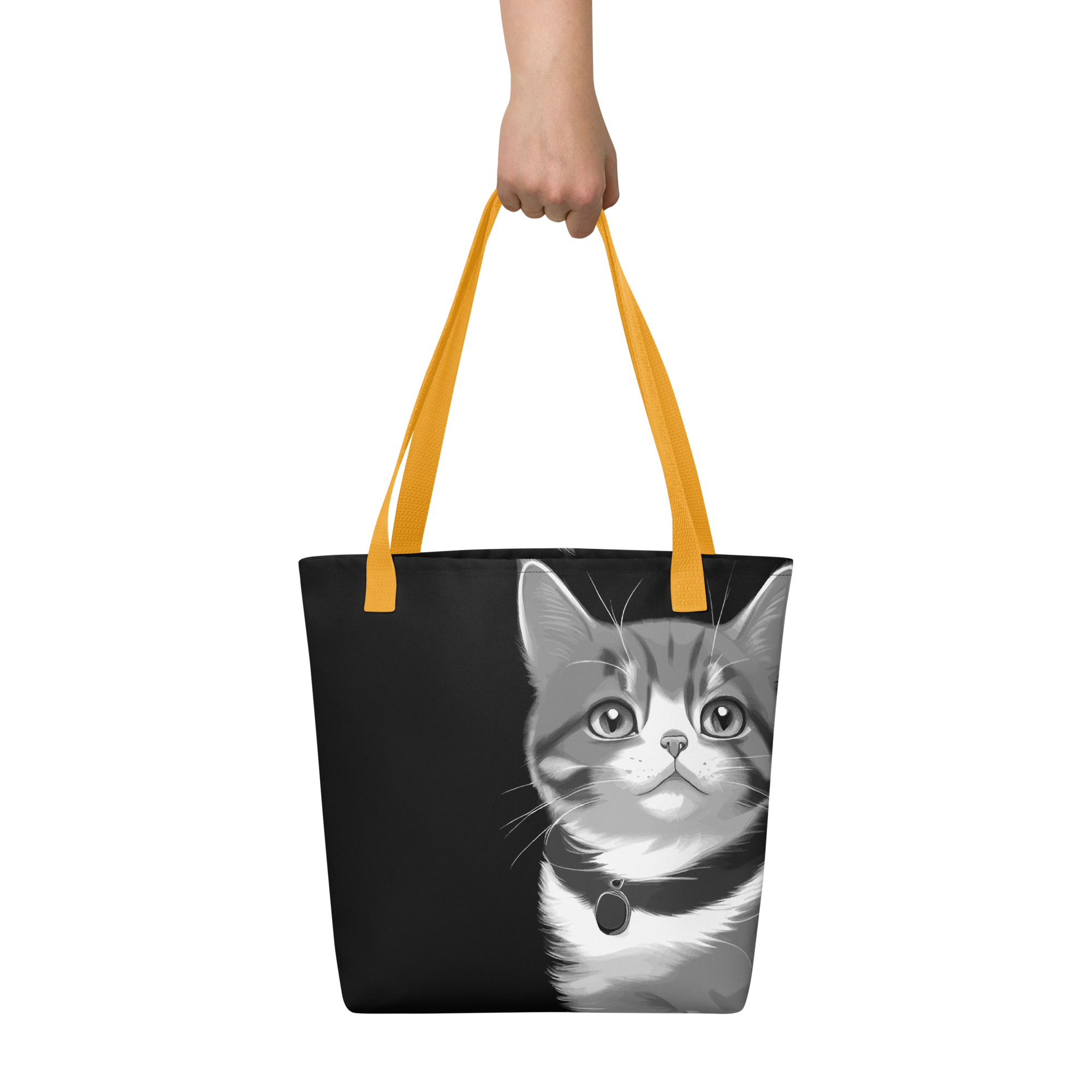 Cat close up striking eyes tote bag
