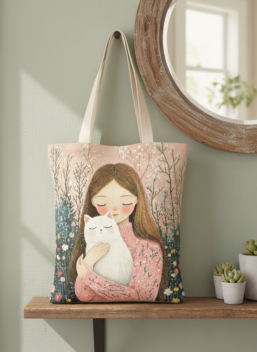 Girl and Cat Tote bag