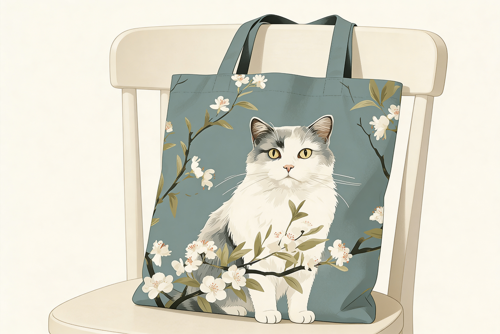 Cat and floral Tote bag